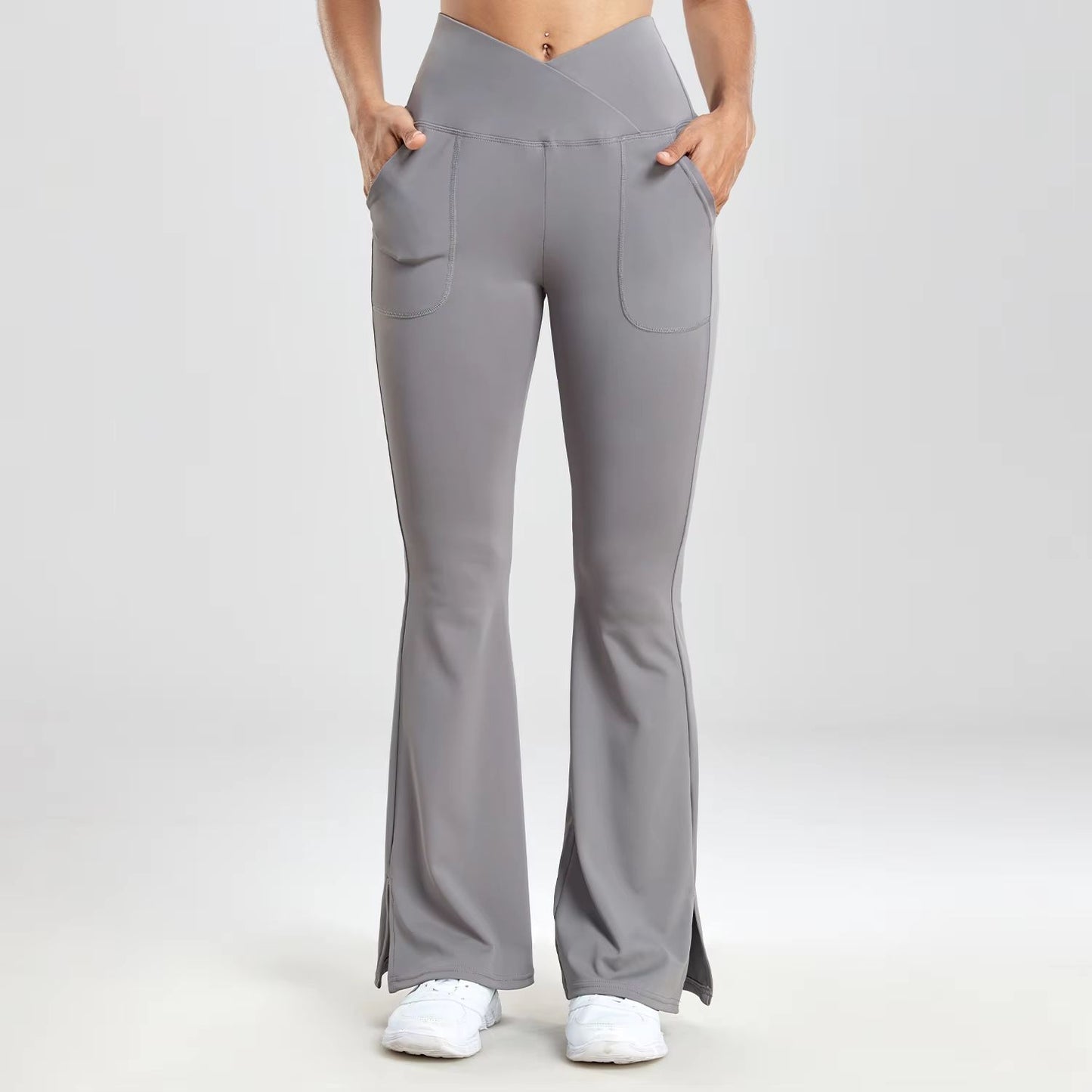 Womens VWaist Flared Leggings  Slim Fit Streetwear Pants With Side Pockets 6