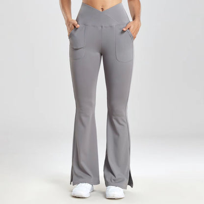 Womens VWaist Flared Leggings  Slim Fit Streetwear Pants With Side Pockets 6