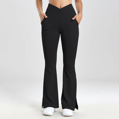 Womens VWaist Flared Leggings  Slim Fit Streetwear Pants With Side Pockets 7