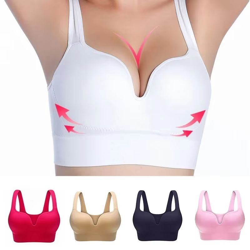 Women's Wireless Sports Bra – Padded Gym Workout Top with Breathable Push-Up Support