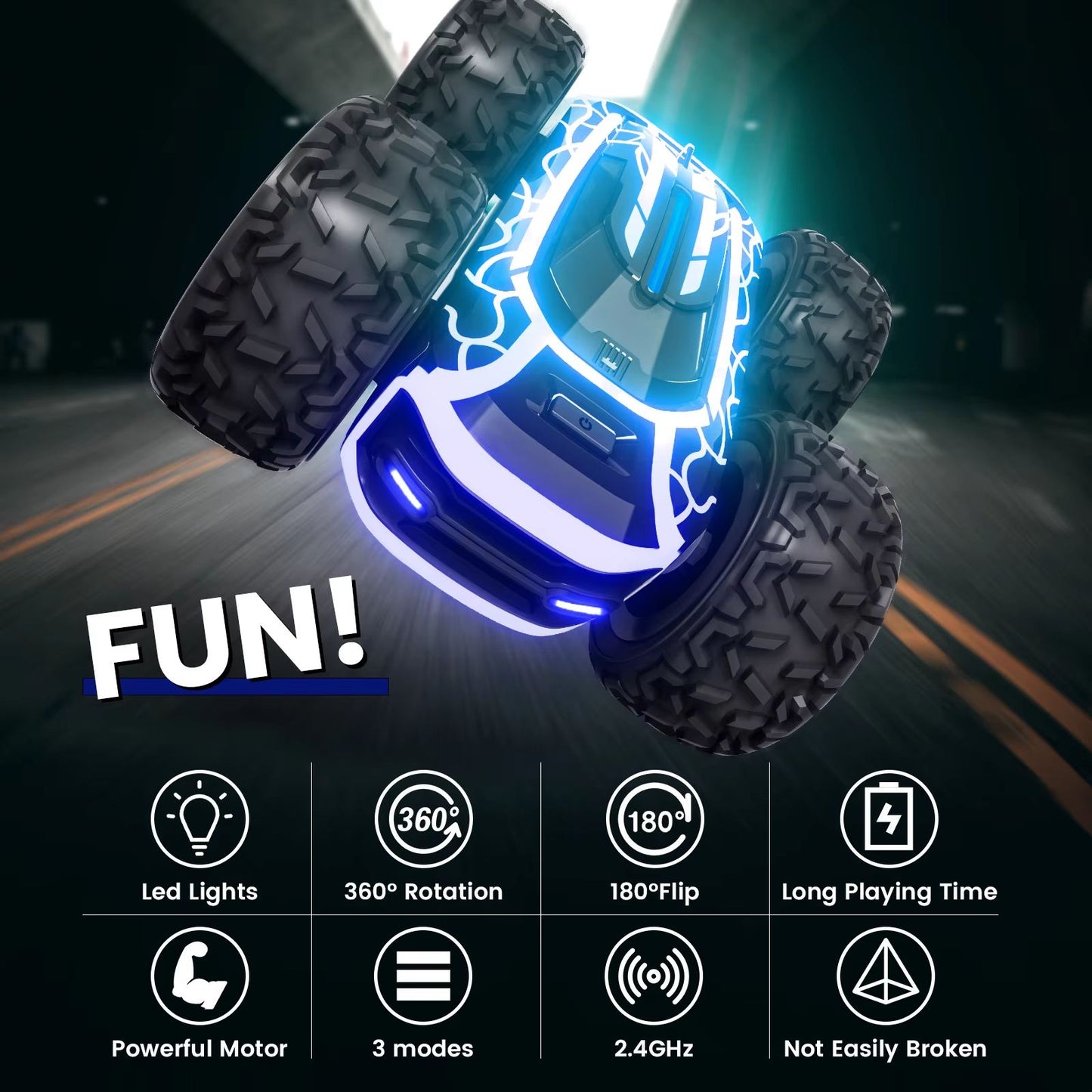 Sinovan Remote Control Stunt Car  360 Rotating DoubleSided RC Car With Lights For Kids 2