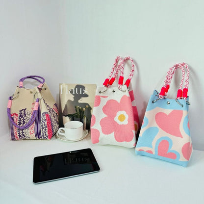 Butterfly Knitted Bucket Bag For Women Versatile Knitted Wrist Bag Cute Fashion Handbag 2
