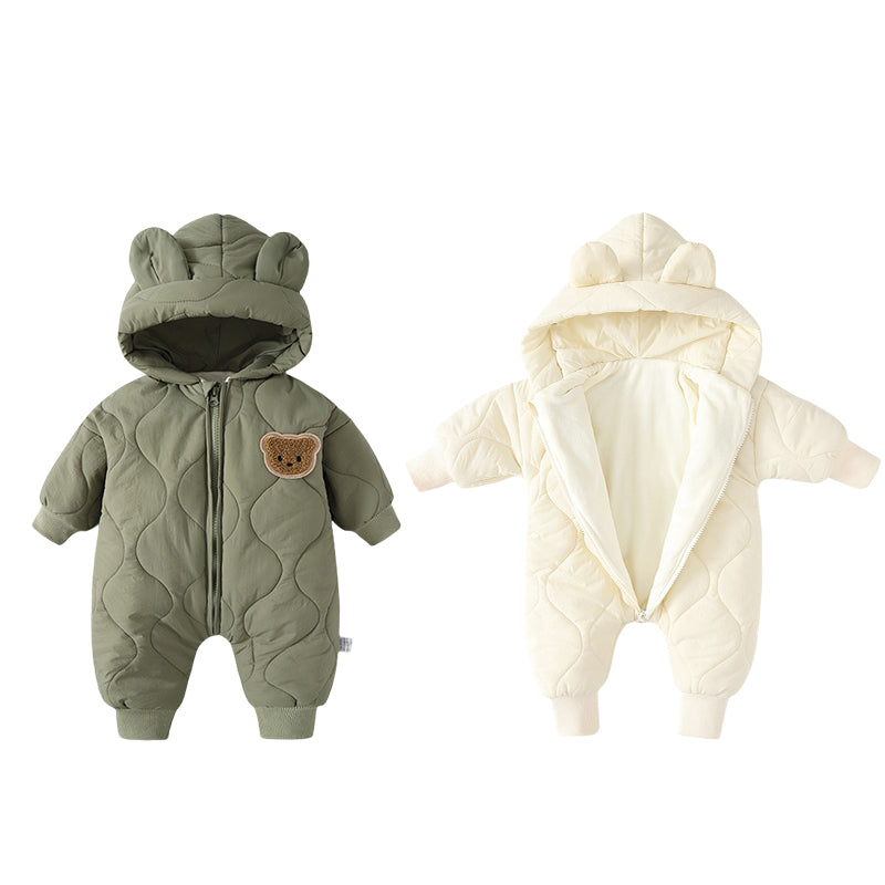 Winter Warm Cartoon Hooded Newborn Baby Rompers Fleece Padded Infant Boys Girls Outdoor Jumpsuits Thick Sherpa Lined