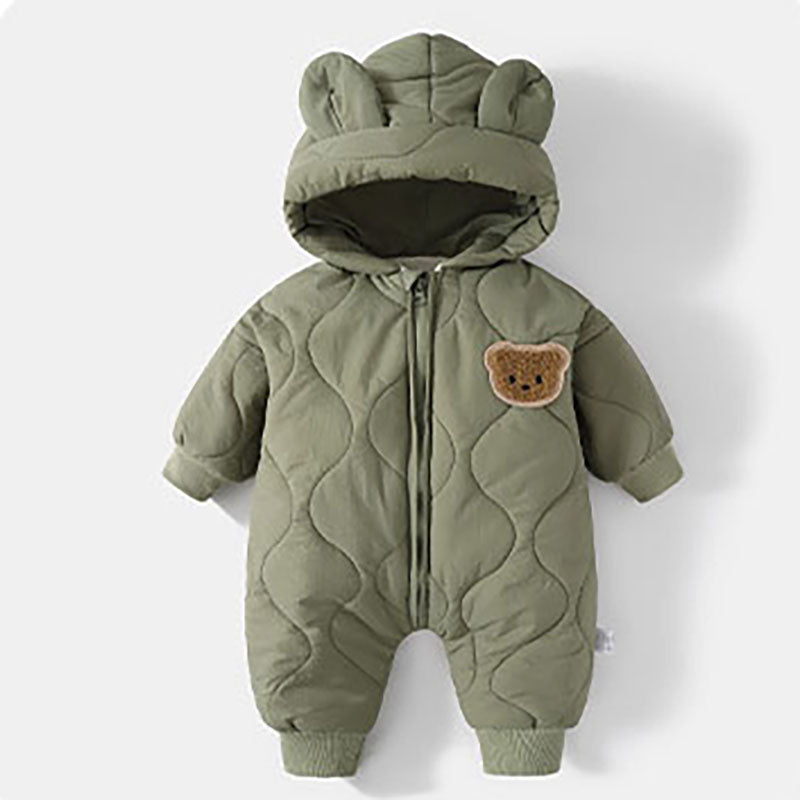 Winter Warm Cartoon Hooded Newborn Baby Rompers Fleece Padded Infant Boys Girls Outdoor Jumpsuits Thick Sherpa Lined
