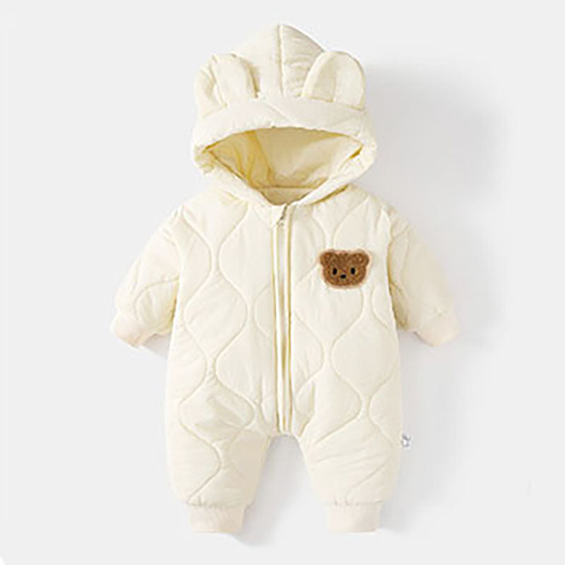 Winter Warm Cartoon Hooded Newborn Baby Rompers Fleece Padded Infant Boys Girls Outdoor Jumpsuits Thick Sherpa Lined