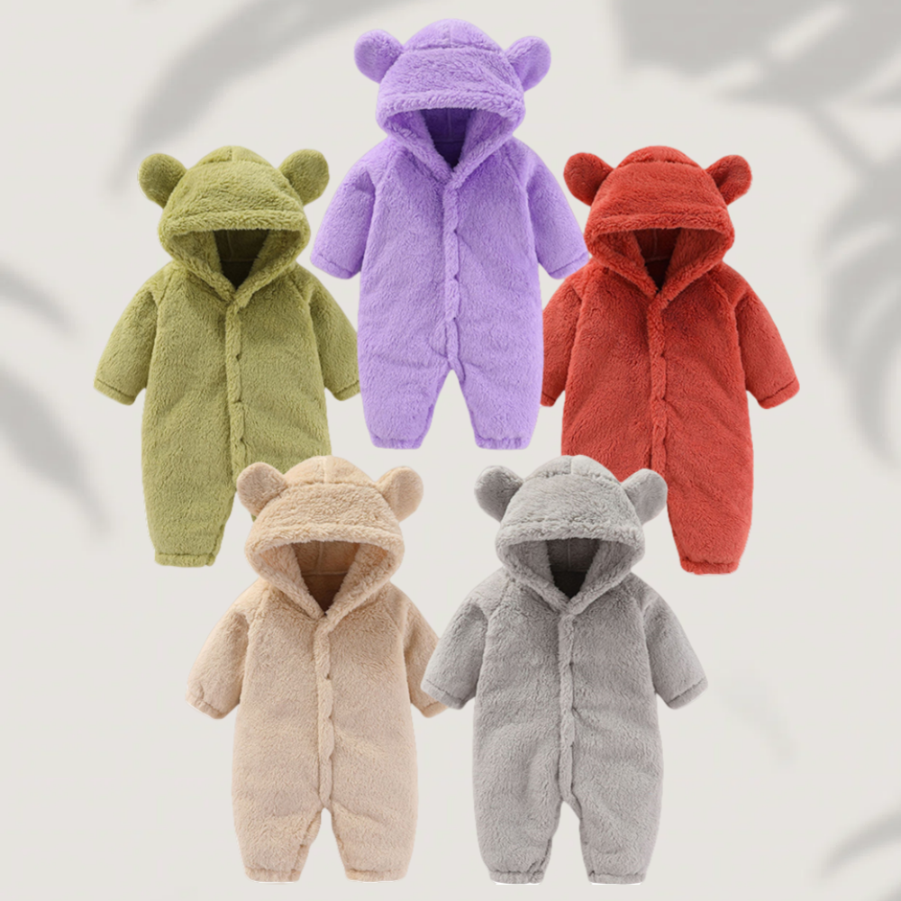 Winter Newborn Baby Girls Boys Warm Fleece Bear Ear Romper Jumpsuit Thick Cozy Infant Hooded Jumpsuit Multi-Color