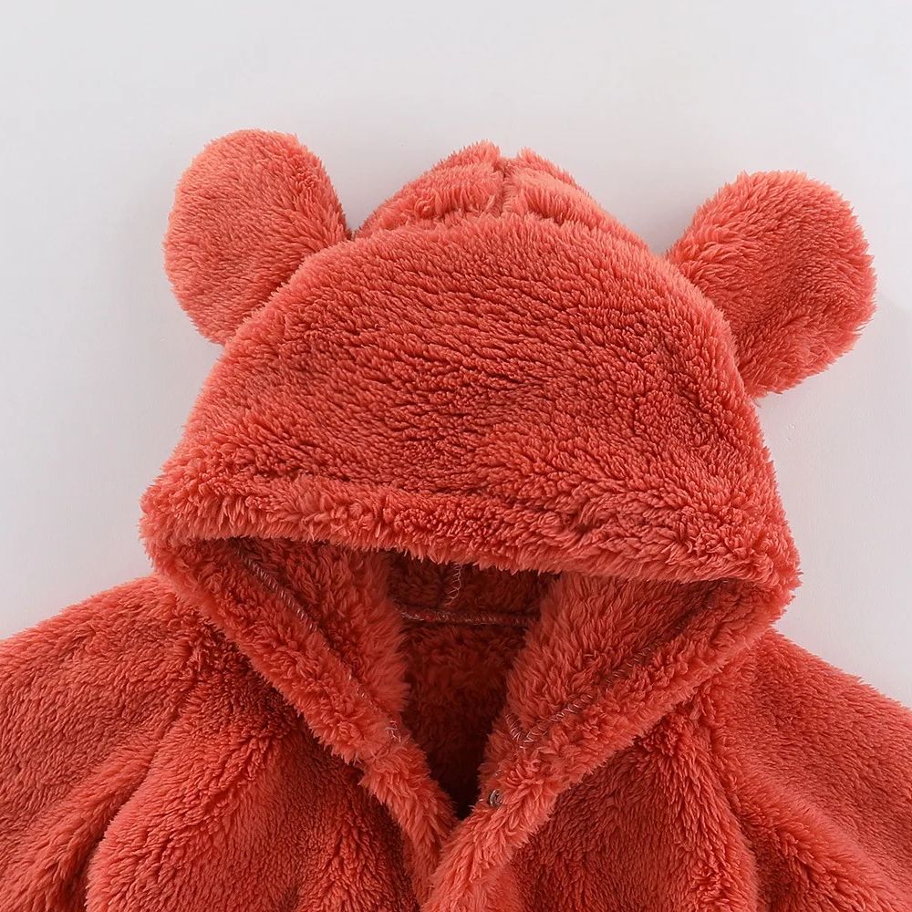 Winter Newborn Baby Girls Boys Warm Fleece Bear Ear Romper Jumpsuit Thick Cozy Infant Hooded Jumpsuit Multi-Color