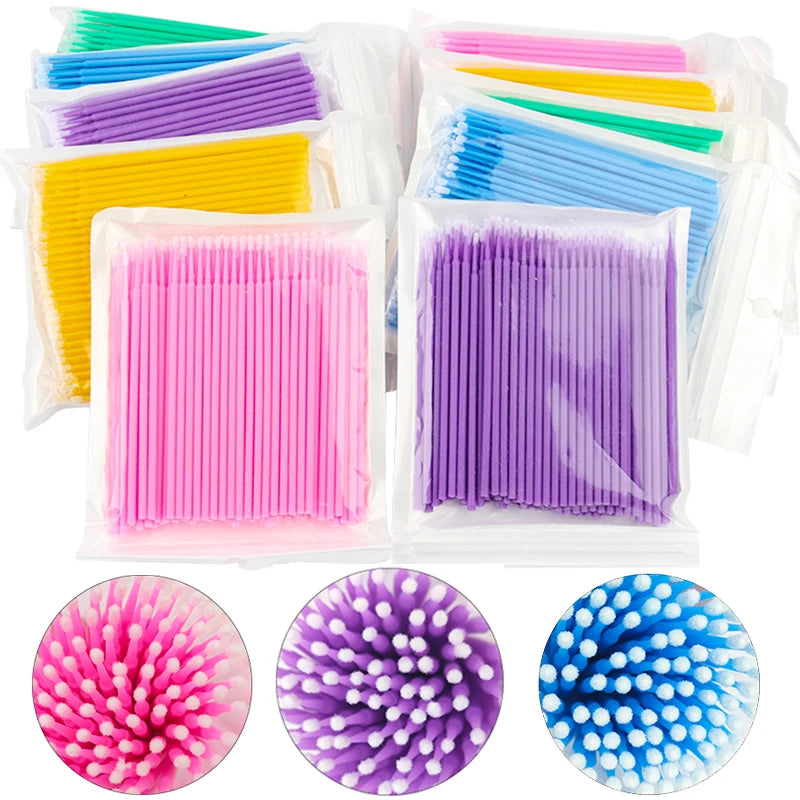 Eyelash Cleaning Brush for Lash Extension, Micro Cotton Swab Individual Eyelashes Microbrush Beauty Makeup Remover Tool