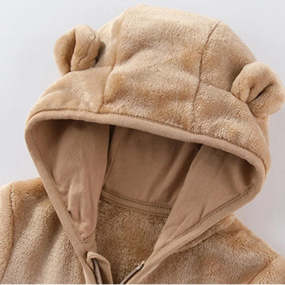 Winter Fleece Infant Baby Girls Boy Thickened Onesie Newborn Baby Romper Bear Ear Hooded Jumpsuit Paw Pocket Warm