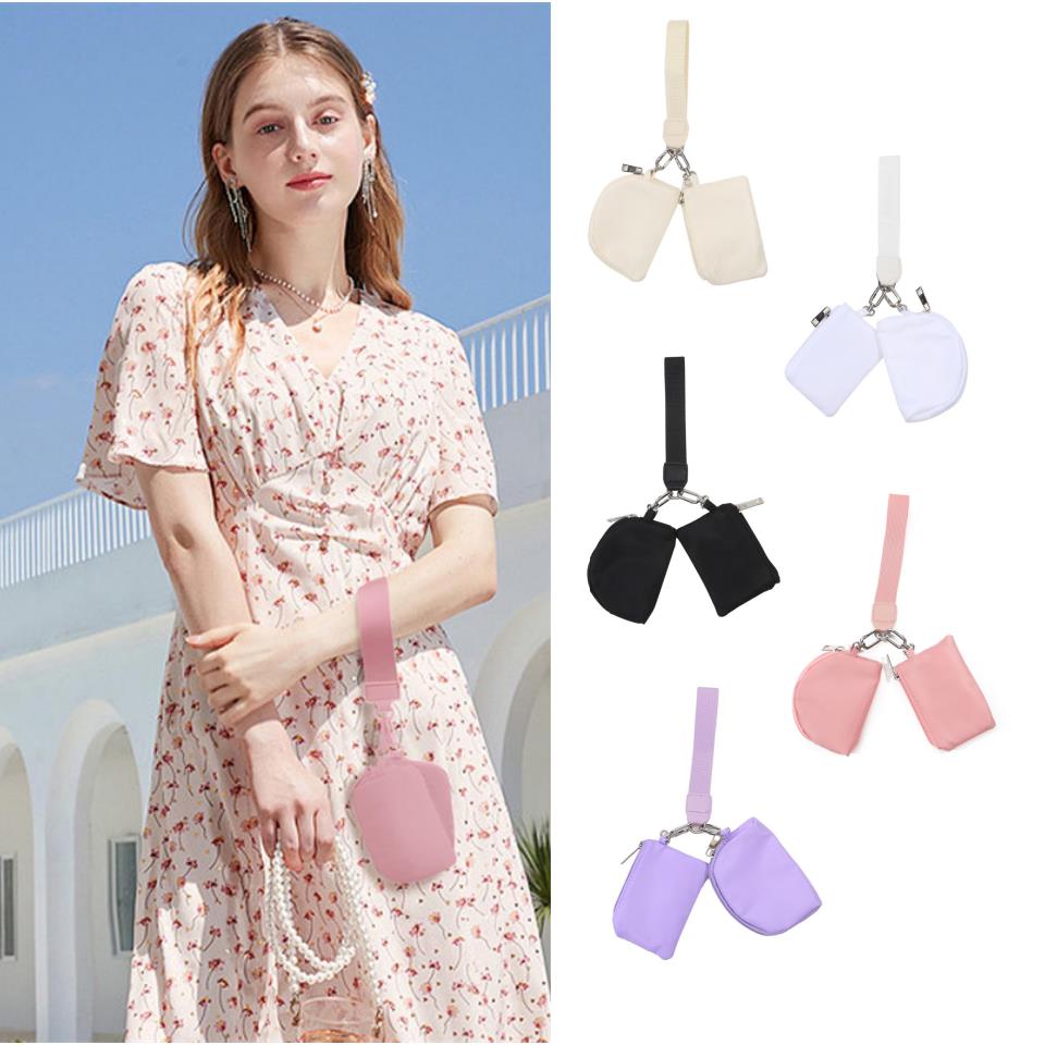 Lulu Wallet Double Wristlet Keychain, Mini Zip Around Wristlet, Coin Purse, Portable Wallet with Wristlet Strap