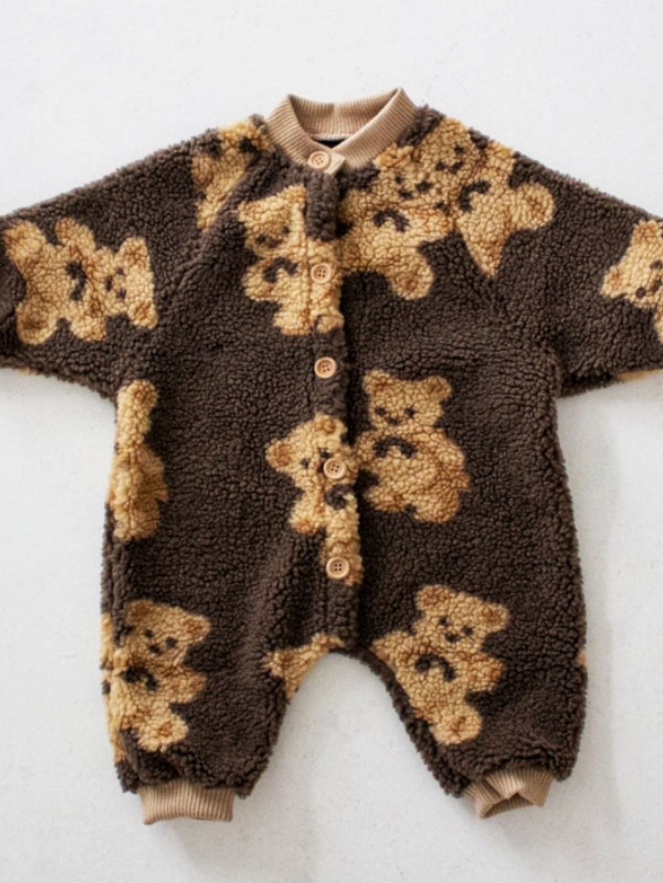 Korean Style Fleece Lined Baby Romper Warm Outfit Cute Bear Lamb Fur Overalls Coat Infant Winter Clothes