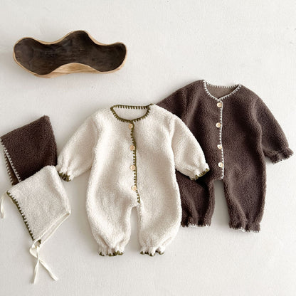 Fleece Lined Unisex Jumpsuit New Winter Baby Romper Cute Shell Stitch Crawling Outfit Soft Warm Infant Romper