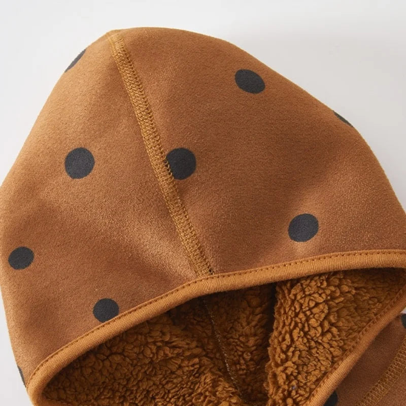 Warm Cotton Newborn Baby Romper Autumn Winter Double Wear Hooded Jumpsuit with Print, Long Sleeve Outfit Keeps Baby