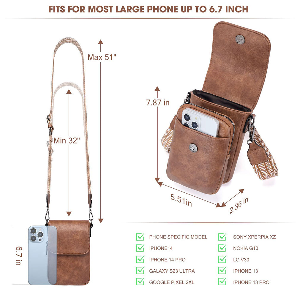 Vintage Womens Shoulder Crossbody Bag with Adjustable Wide Strap, Multi-Zipper Compartments Wallet Phone Pouch