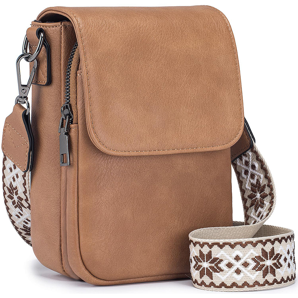 Vintage Womens Shoulder Crossbody Bag with Adjustable Wide Strap, Multi-Zipper Compartments Wallet Phone Pouch