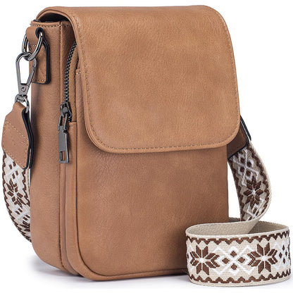 Vintage Womens Shoulder Crossbody Bag with Adjustable Wide Strap, Multi-Zipper Compartments Wallet Phone Pouch