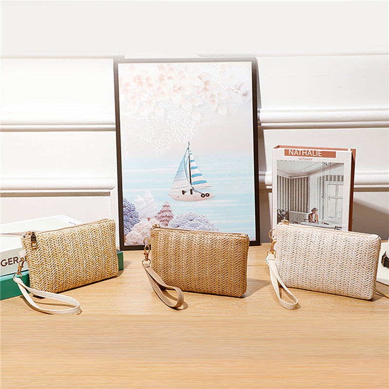 Women's Woven Bag Wristlet Clutch, Medium Long Day Wallet with Mobile Phone Slot, Fashion Card Holder, Coin Pouch