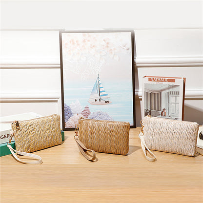 Women's Woven Bag Wristlet Clutch, Medium Long Day Wallet with Mobile Phone Slot, Fashion Card Holder, Coin Pouch