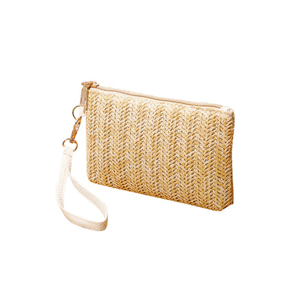 Women's Woven Bag Wristlet Clutch, Medium Long Day Wallet with Mobile Phone Slot, Fashion Card Holder, Coin Pouch
