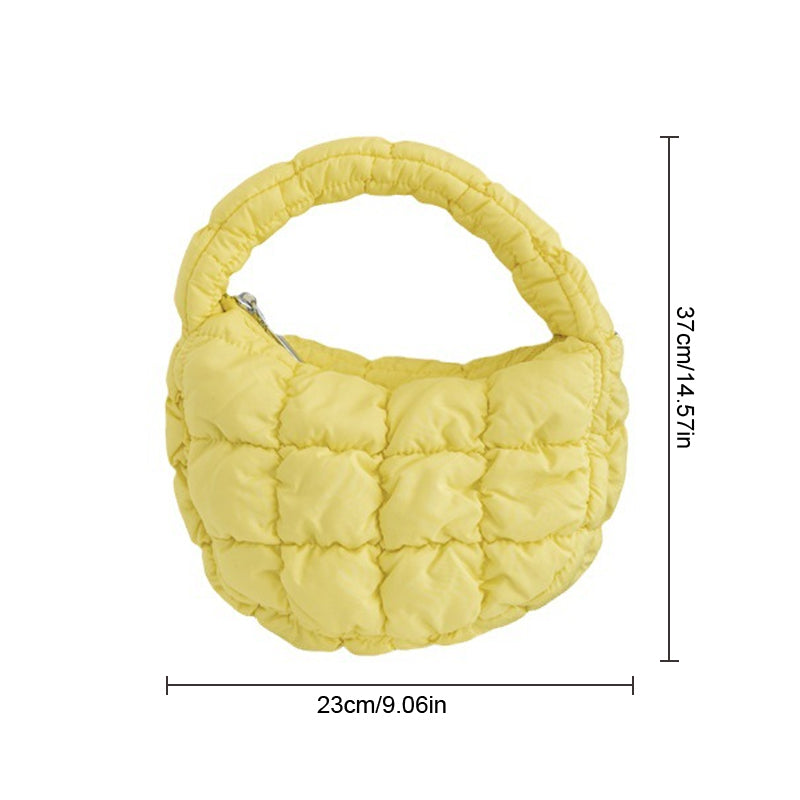 Elegant Purple Quilted Circle Phone Purse, Fashion Mini Puffer Tote Bag & Padded Key Pouch in Soft Nylon