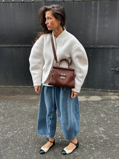 Elegant Plush V Neck Short White Coat Women Retro Casual Single Breasted Tweed Coats Female Autumn  2