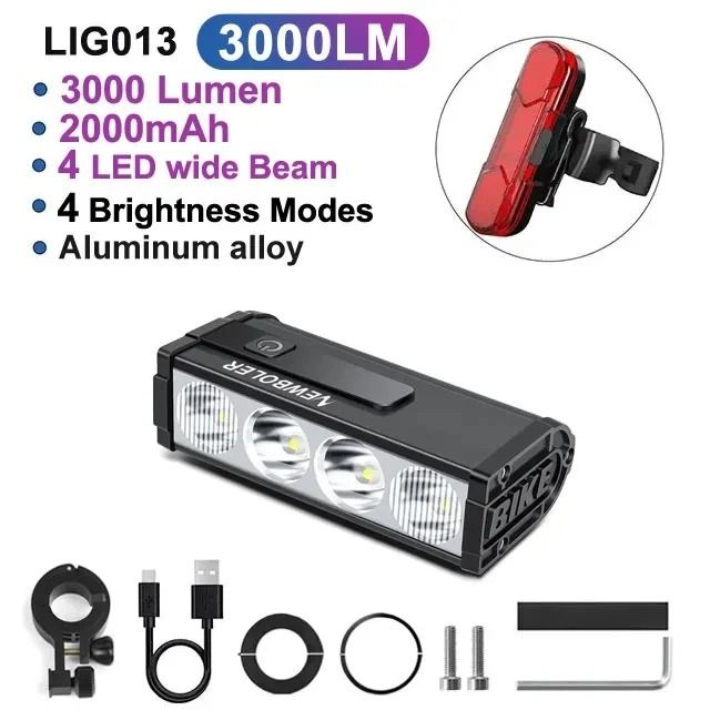 High Power Bicycle Front Light 10000 Lumen USB Rechargeable Waterproof Cycling Lamp 12