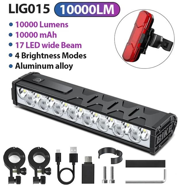 High Power Bicycle Front Light 10000 Lumen USB Rechargeable Waterproof Cycling Lamp 14