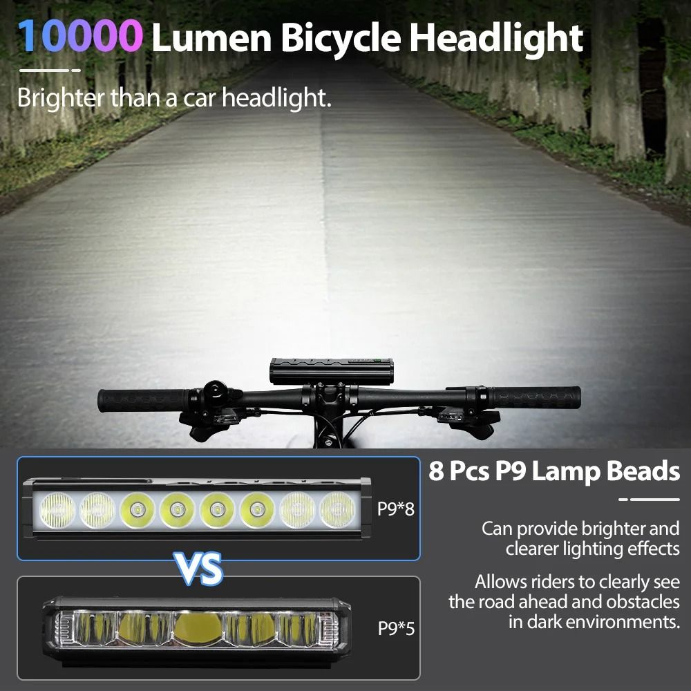 High Power Bicycle Front Light 10000 Lumen USB Rechargeable Waterproof Cycling Lamp 3