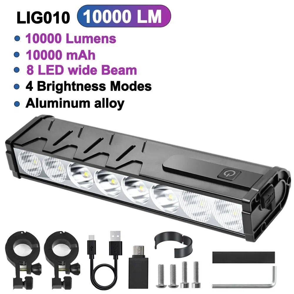 High Power Bicycle Front Light 10000 Lumen USB Rechargeable Waterproof Cycling Lamp 8