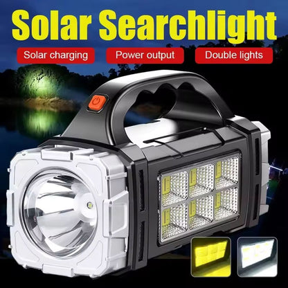 2025 Solar & USB Rechargeable LED Flashlight – Powerful Outdoor Torch with COB Light & Power Bank