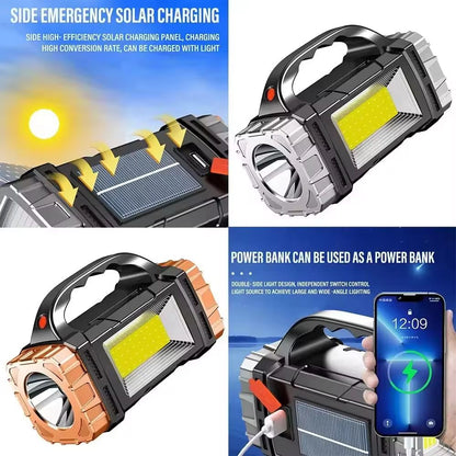 2025 Solar  USB Rechargeable LED Flashlight  Powerful Outdoor Torch With COB Light  Power Bank 4