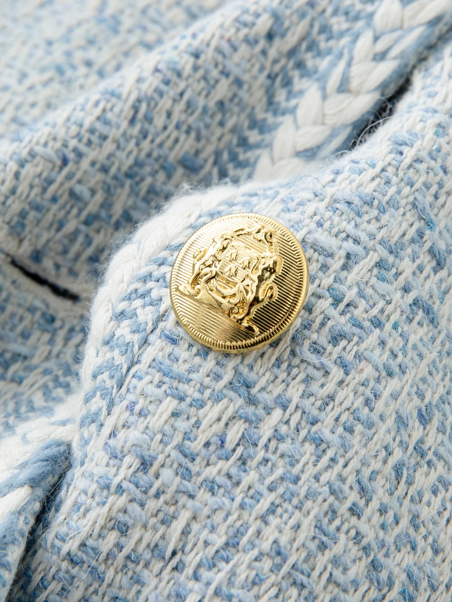 Autumn Office Lady Short Blue Wool Women Tweed Jackets Round Neck Temperament Coat Female Tweed Coa 3