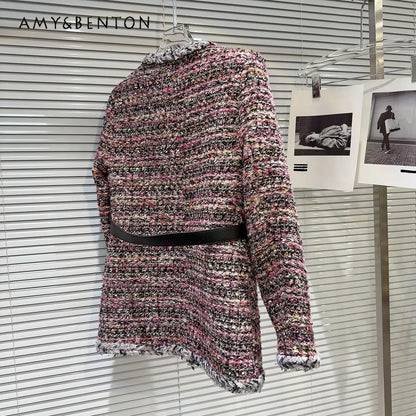 French Temperament Tweed Down Inner Jacket Women Winter New Patchwork Midlength Slim Belt Commuter  2