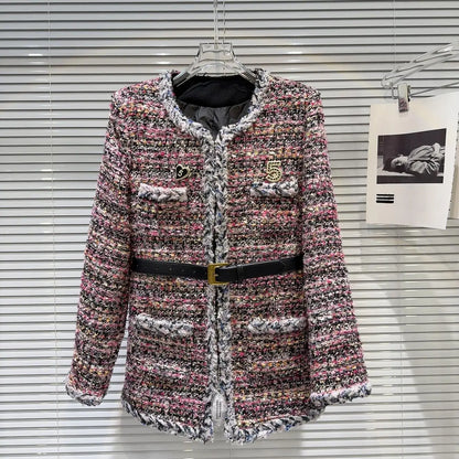 French Temperament Tweed Down Inner Jacket Women Winter New Patchwork Midlength Slim Belt Commuter  4