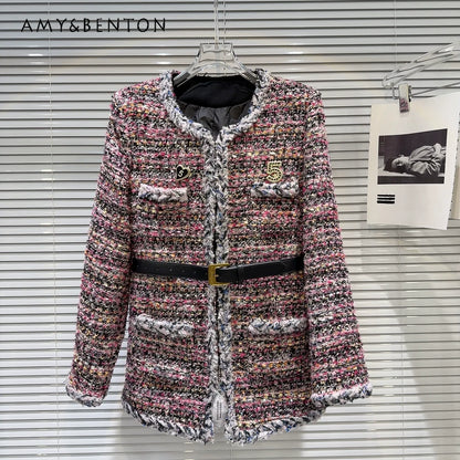 French Temperament Tweed Down Inner Jacket Women Winter New Patchwork Midlength Slim Belt Commuter  3