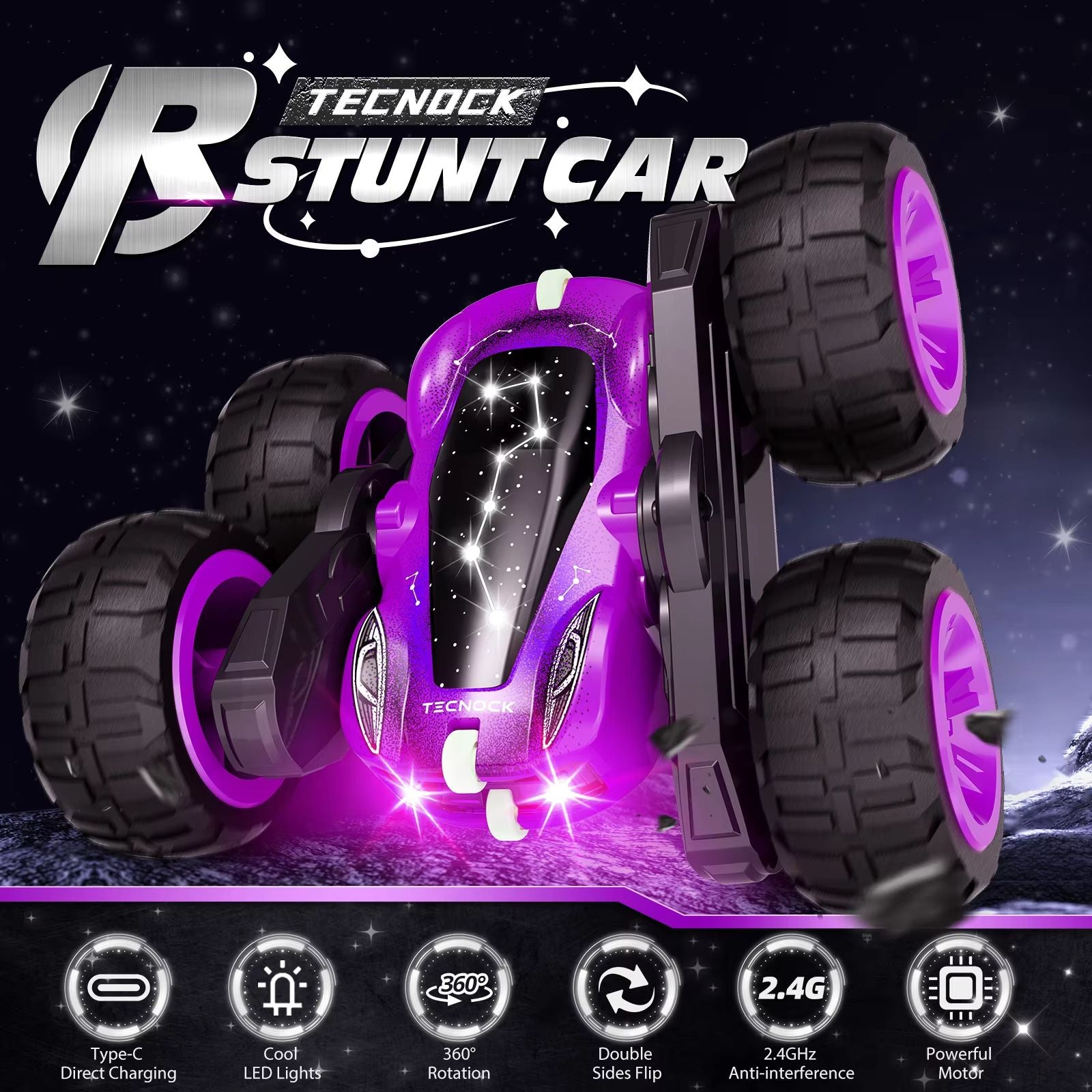 DoubleSided RC Stunt Car With Lights  360 Rotating Remote Control Car Fast Charging Toy For Kids 1