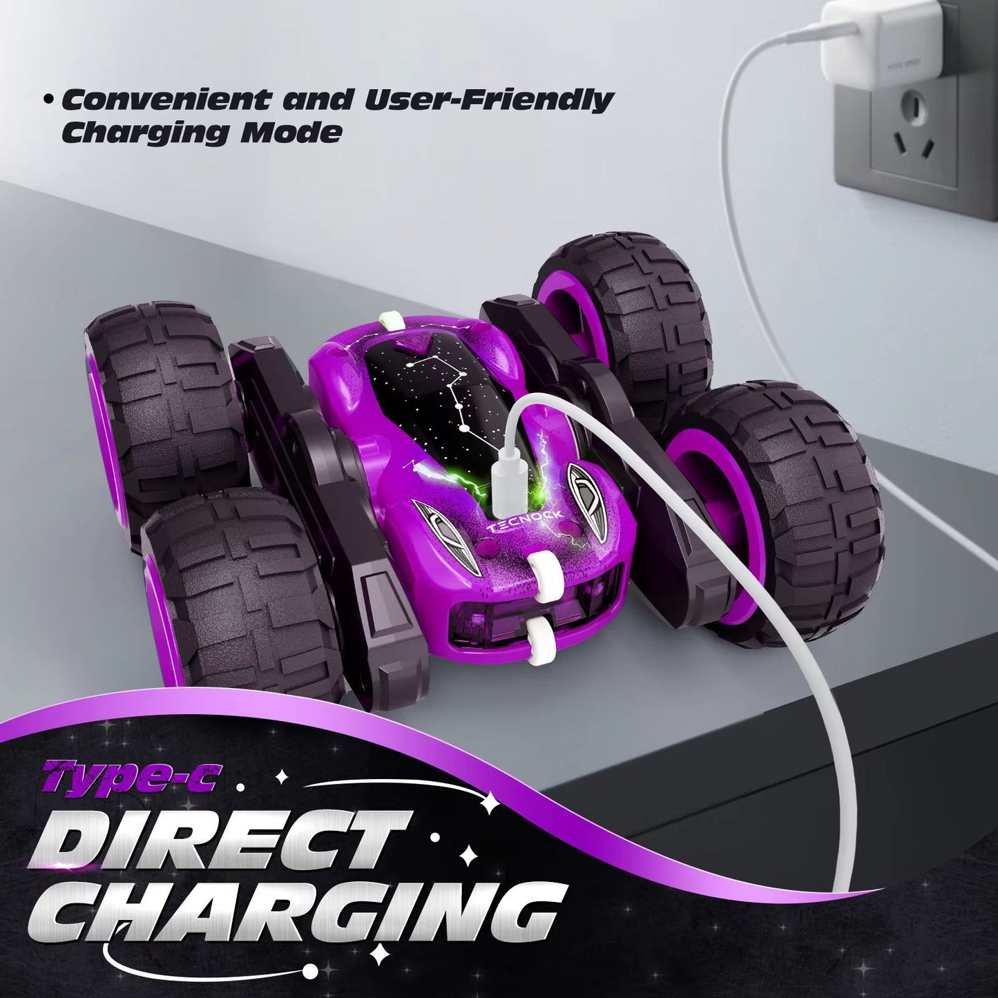 DoubleSided RC Stunt Car With Lights  360 Rotating Remote Control Car Fast Charging Toy For Kids 2