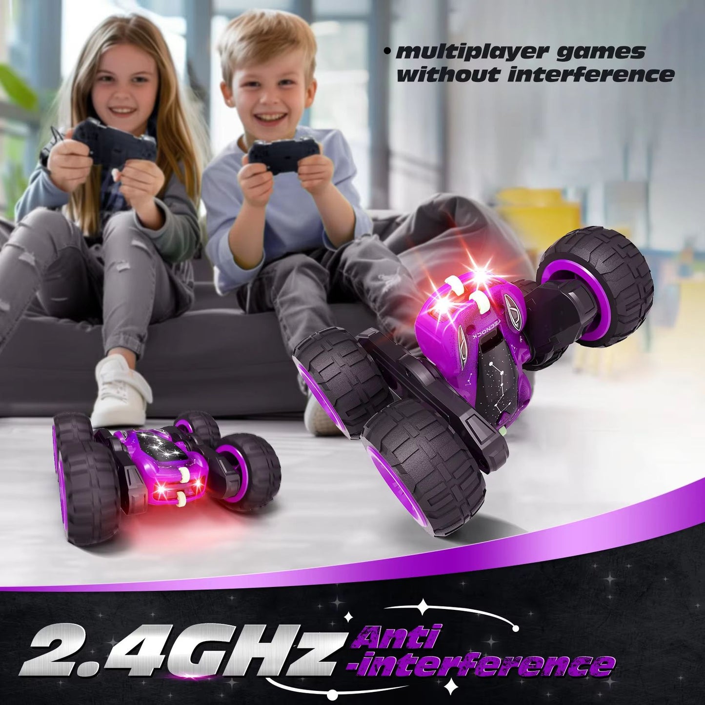 DoubleSided RC Stunt Car With Lights  360 Rotating Remote Control Car Fast Charging Toy For Kids 4