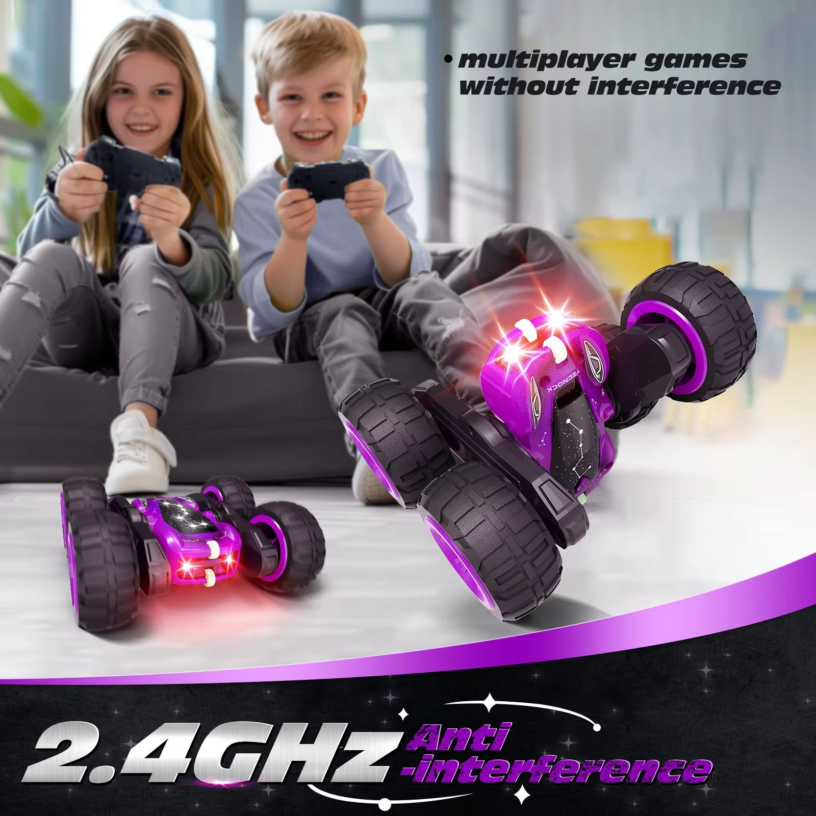 DoubleSided RC Stunt Car With Lights  360 Rotating Remote Control Car Fast Charging Toy For Kids 4