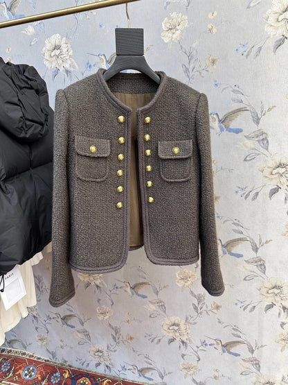 Elegant Tweed Jacket for Office Ladies O Neck Casual Outerwear, Spring Autumn Women Slim Fit Vintage Short Coat