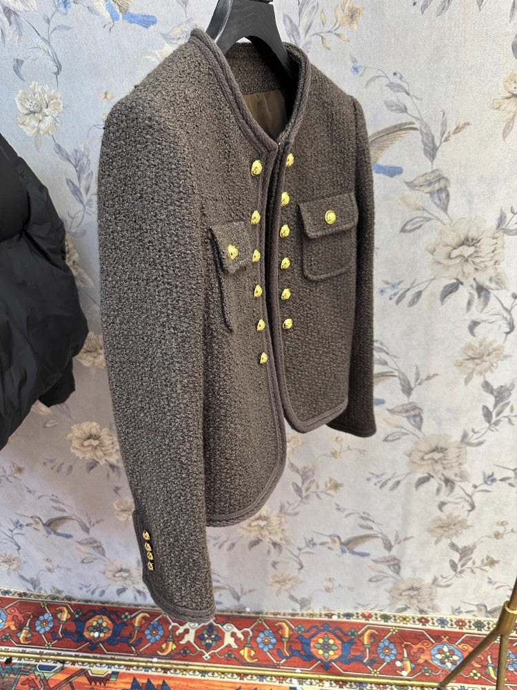 Elegant Tweed Jacket For Office Ladies O Neck Casual Outerwear Spring Autumn Women Slim Fit Vintage 1