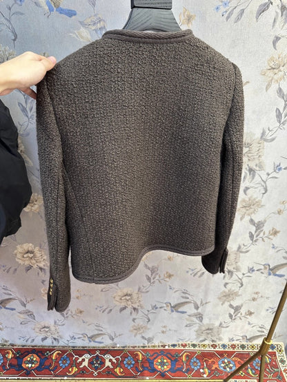 Elegant Tweed Jacket For Office Ladies O Neck Casual Outerwear Spring Autumn Women Slim Fit Vintage 2