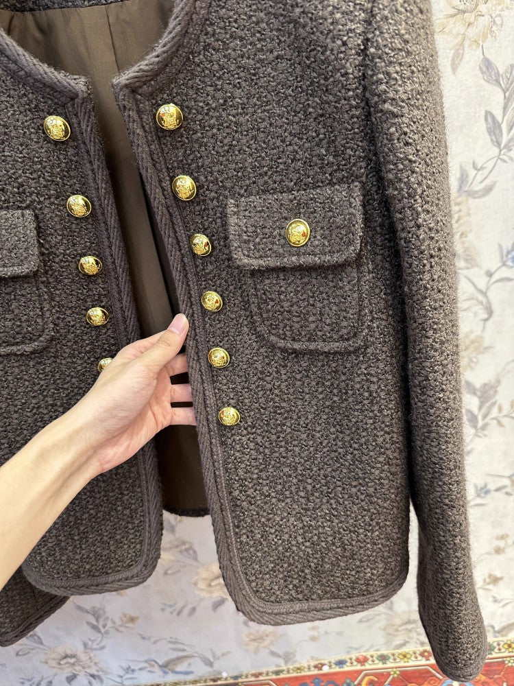 Elegant Tweed Jacket For Office Ladies O Neck Casual Outerwear Spring Autumn Women Slim Fit Vintage 3