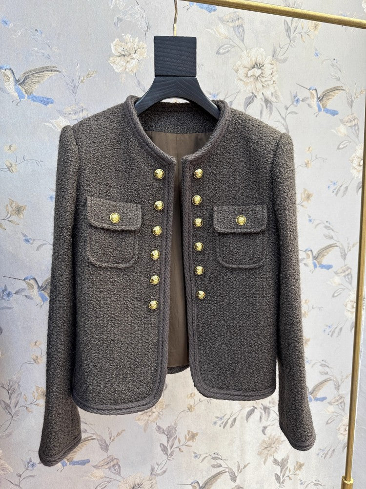 Elegant Tweed Jacket For Office Ladies O Neck Casual Outerwear Spring Autumn Women Slim Fit Vintage 5