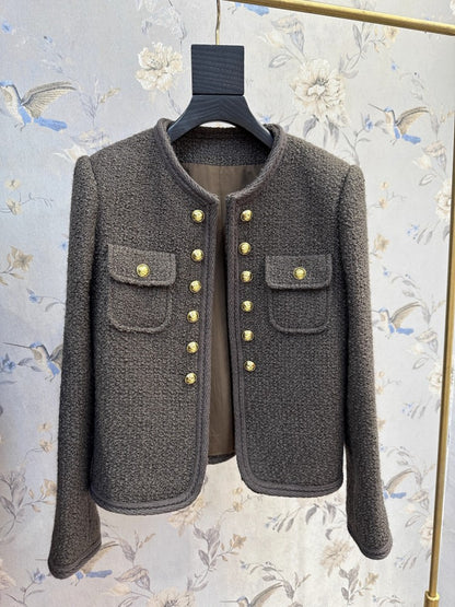 Elegant Tweed Jacket For Office Ladies O Neck Casual Outerwear Spring Autumn Women Slim Fit Vintage 5