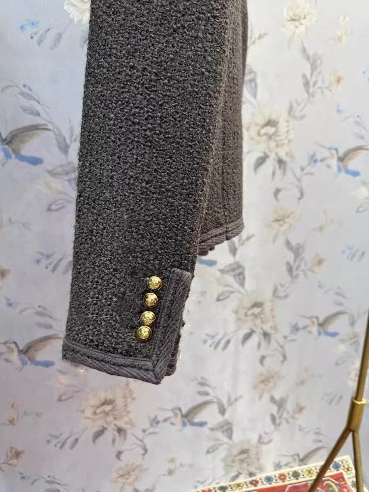 Elegant Tweed Jacket For Office Ladies O Neck Casual Outerwear Spring Autumn Women Slim Fit Vintage 4