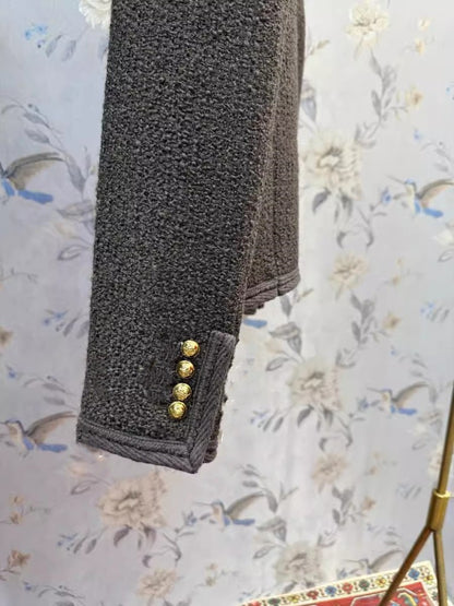 Elegant Tweed Jacket For Office Ladies O Neck Casual Outerwear Spring Autumn Women Slim Fit Vintage 4