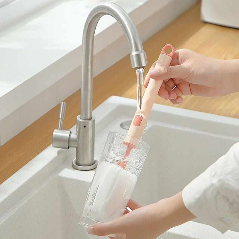 360 Degree Rotation Silicone Bottle Brush Set, Food Grade Baby Bottle, Pacifier & Nipple Cleaning Brushes with Soft Head