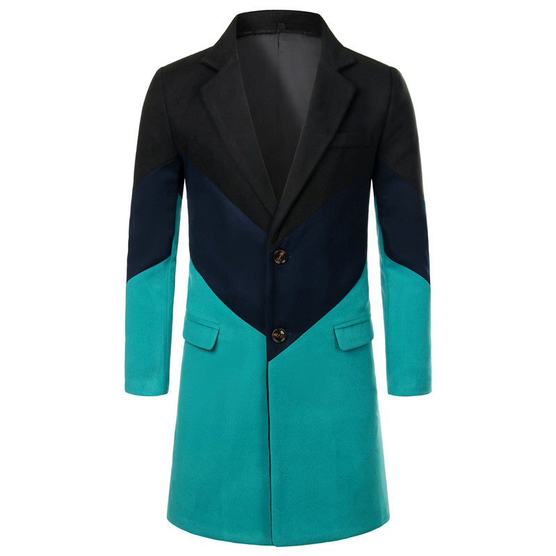 Fashion Brand Men Woolen Coat Winter Autumn Business Banquet Party Stitching Casual Trench Coat Stylish Outerwear