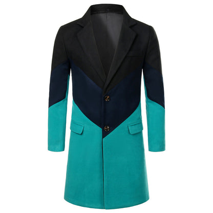 Fashion Brand Men Woolen Coat Winter Autumn Business Banquet Party Stitching Casual Trench Coat Stylish Outerwear